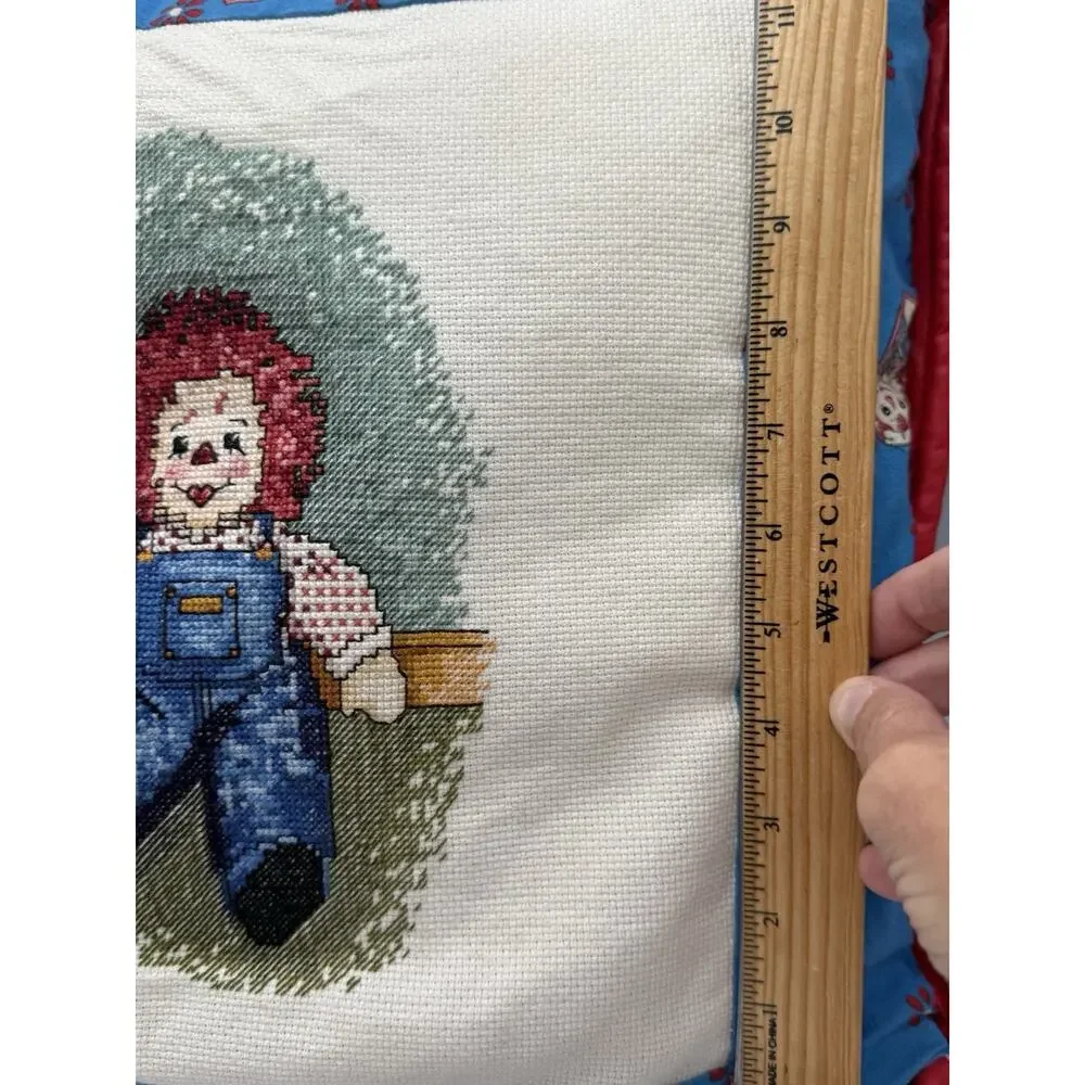 Handmade Raggedy Ann & Andy Tapestry‎ & Quilted Pillow Set 16x16